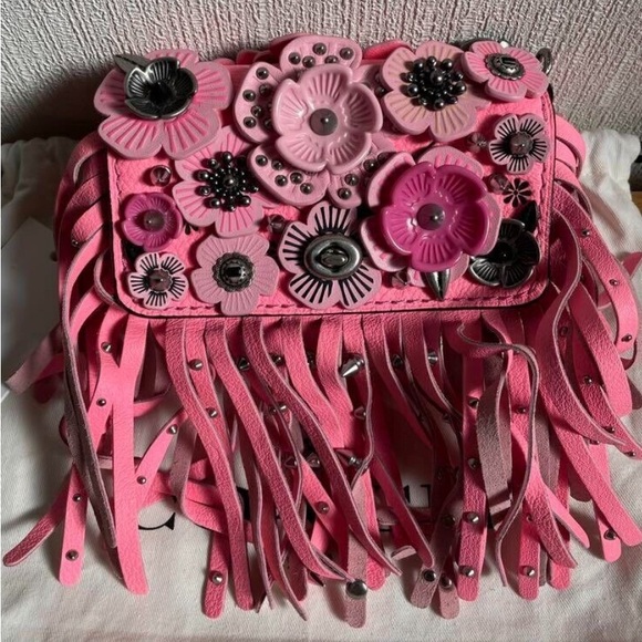 COACH Rogue 1941 Dinkier Wild Tea Rose Fringe Pink Crossbody Purse - Picture 1 of 4